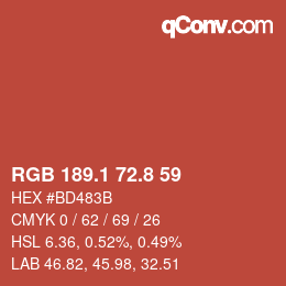 カラーコード: RGB 189.1 72.8 59 | qconv.com