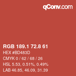 Color code: RGB 189.1 72.8 61 | qconv.com