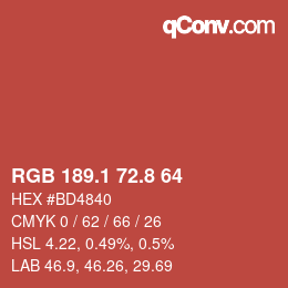 カラーコード: RGB 189.1 72.8 64 | qconv.com