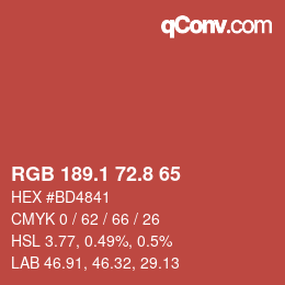 カラーコード: RGB 189.1 72.8 65 | qconv.com