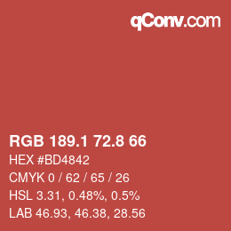 Color code: RGB 189.1 72.8 66 | qconv.com
