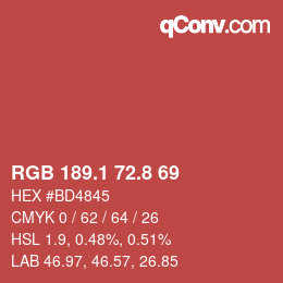 カラーコード: RGB 189.1 72.8 69 | qconv.com