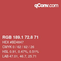Color code: RGB 189.1 72.8 71 | qconv.com