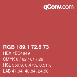 カラーコード: RGB 189.1 72.8 73 | qconv.com