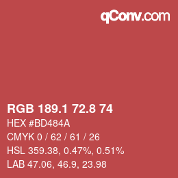 カラーコード: RGB 189.1 72.8 74 | qconv.com