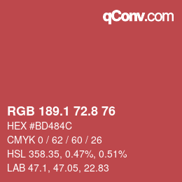 Color code: RGB 189.1 72.8 76 | qconv.com