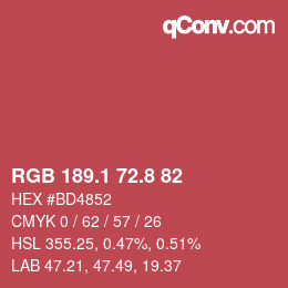 カラーコード: RGB 189.1 72.8 82 | qconv.com