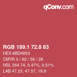 カラーコード: RGB 189.1 72.8 83 | qconv.com