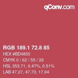 カラーコード: RGB 189.1 72.8 85 | qconv.com