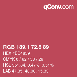 カラーコード: RGB 189.1 72.8 89 | qconv.com