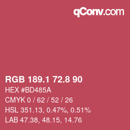カラーコード: RGB 189.1 72.8 90 | qconv.com