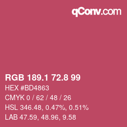 カラーコード: RGB 189.1 72.8 99 | qconv.com