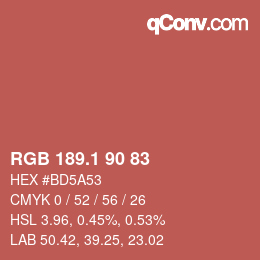 カラーコード: RGB 189.1 90 83 | qconv.com