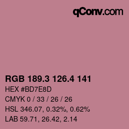 カラーコード: RGB 189.3 126.4 141 | qconv.com