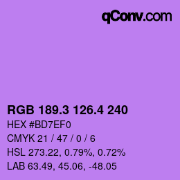 カラーコード: RGB 189.3 126.4 240 | qconv.com