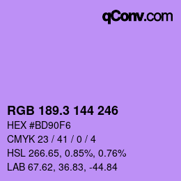 カラーコード: RGB 189.3 144 246 | qconv.com
