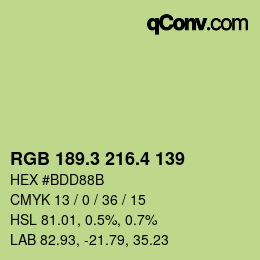 カラーコード: RGB 189.3 216.4 139 | qconv.com