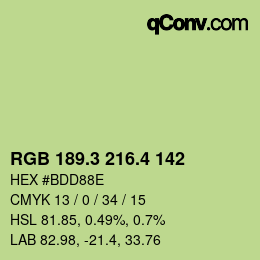 カラーコード: RGB 189.3 216.4 142 | qconv.com