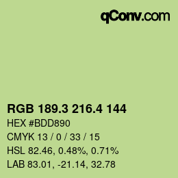 カラーコード: RGB 189.3 216.4 144 | qconv.com
