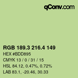 カラーコード: RGB 189.3 216.4 149 | qconv.com