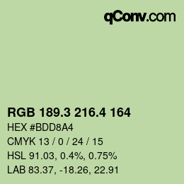 カラーコード: RGB 189.3 216.4 164 | qconv.com