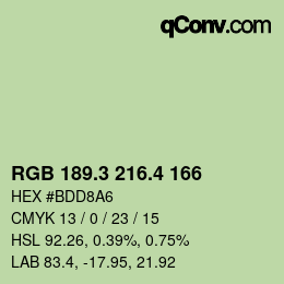 カラーコード: RGB 189.3 216.4 166 | qconv.com