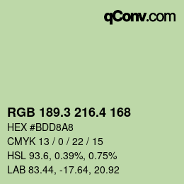 カラーコード: RGB 189.3 216.4 168 | qconv.com