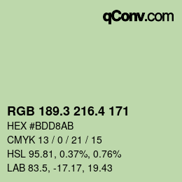 カラーコード: RGB 189.3 216.4 171 | qconv.com