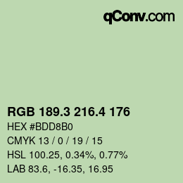 カラーコード: RGB 189.3 216.4 176 | qconv.com
