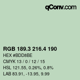 カラーコード: RGB 189.3 216.4 190 | qconv.com