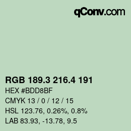 カラーコード: RGB 189.3 216.4 191 | qconv.com