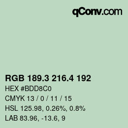 カラーコード: RGB 189.3 216.4 192 | qconv.com