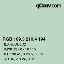 カラーコード: RGB 189.3 216.4 194 | qconv.com
