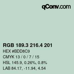 カラーコード: RGB 189.3 216.4 201 | qconv.com