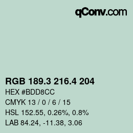 カラーコード: RGB 189.3 216.4 204 | qconv.com
