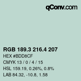 カラーコード: RGB 189.3 216.4 207 | qconv.com