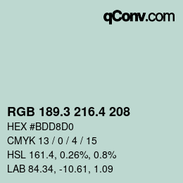 カラーコード: RGB 189.3 216.4 208 | qconv.com