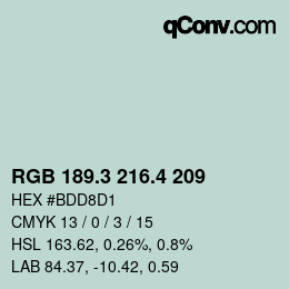カラーコード: RGB 189.3 216.4 209 | qconv.com