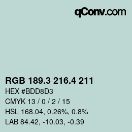 カラーコード: RGB 189.3 216.4 211 | qconv.com