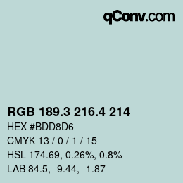 カラーコード: RGB 189.3 216.4 214 | qconv.com