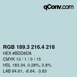 カラーコード: RGB 189.3 216.4 218 | qconv.com