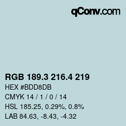 カラーコード: RGB 189.3 216.4 219 | qconv.com