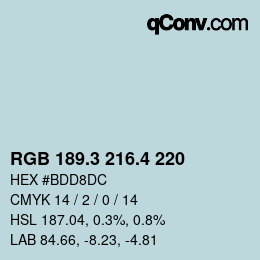 カラーコード: RGB 189.3 216.4 220 | qconv.com