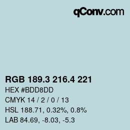 カラーコード: RGB 189.3 216.4 221 | qconv.com