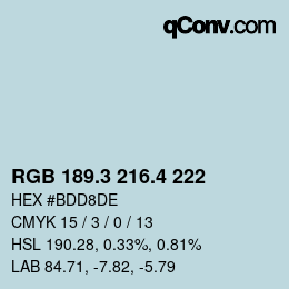 カラーコード: RGB 189.3 216.4 222 | qconv.com