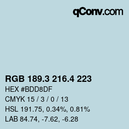 カラーコード: RGB 189.3 216.4 223 | qconv.com