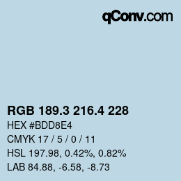カラーコード: RGB 189.3 216.4 228 | qconv.com