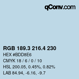 カラーコード: RGB 189.3 216.4 230 | qconv.com