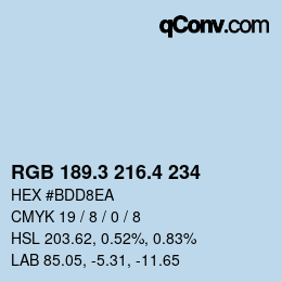 カラーコード: RGB 189.3 216.4 234 | qconv.com