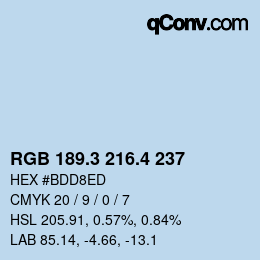 カラーコード: RGB 189.3 216.4 237 | qconv.com